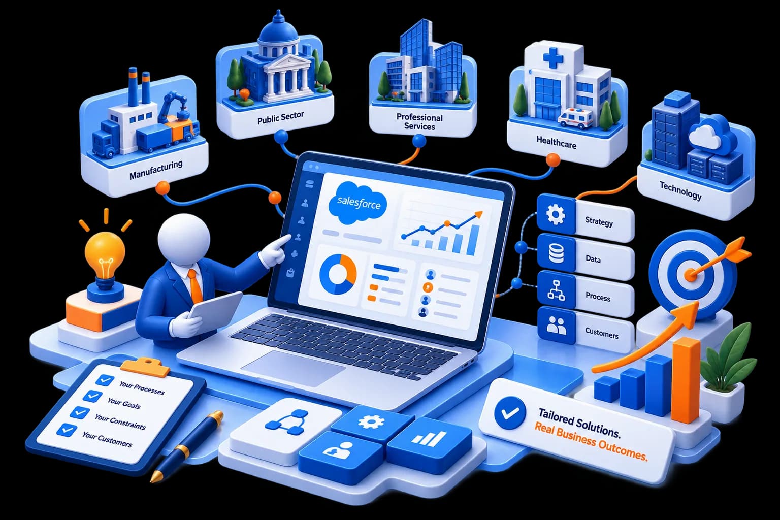 Salesforce across industries 3D illustration