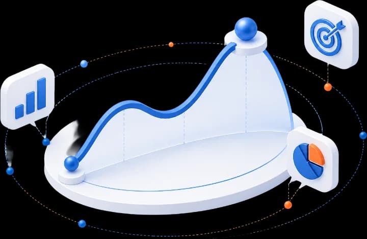 Orange rising area chart with analytics and lightbulb icons, illustrating Metroll's $2M first-year portal revenue.