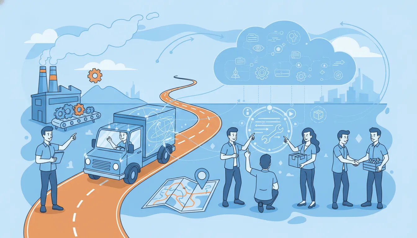Manufacturing field service teams coordinating a partner work order through a connected portal workflow