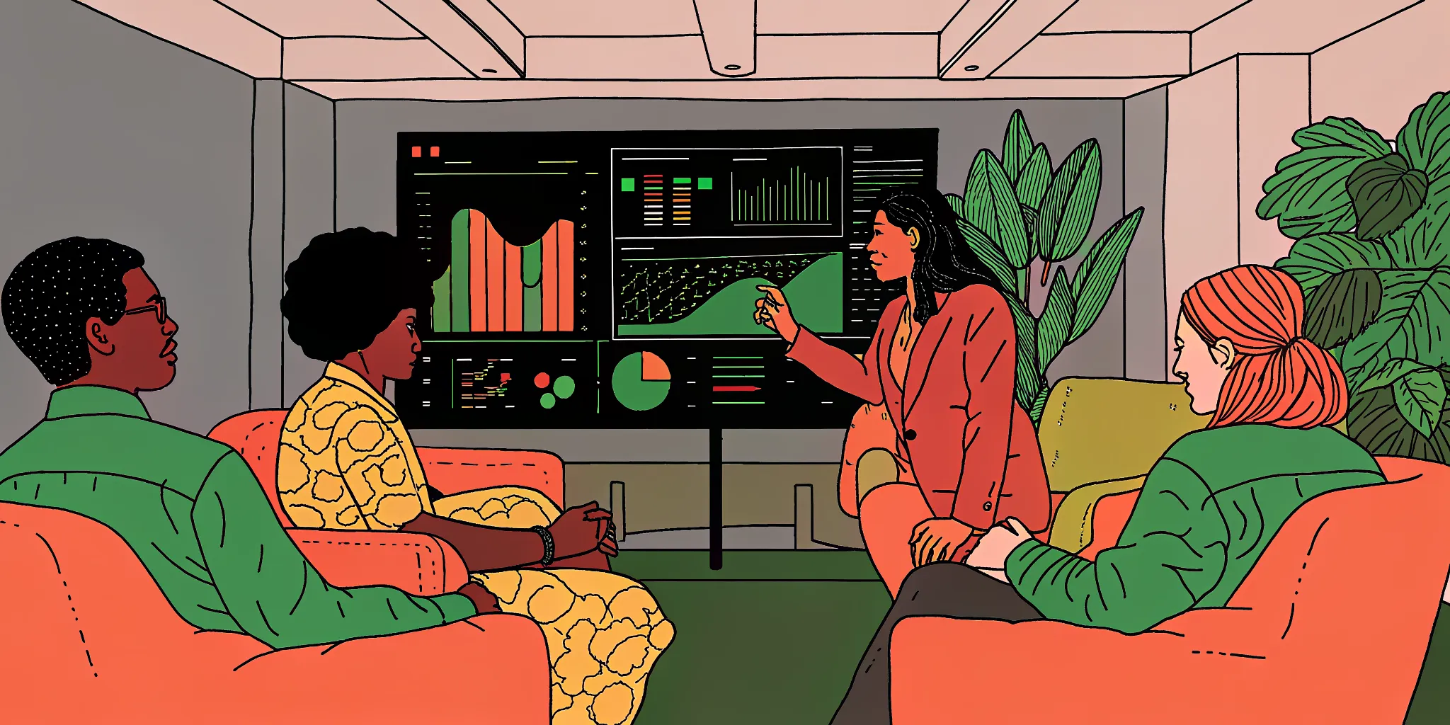 Team collaborating around a Salesforce CRM dashboard with pipeline metrics visible