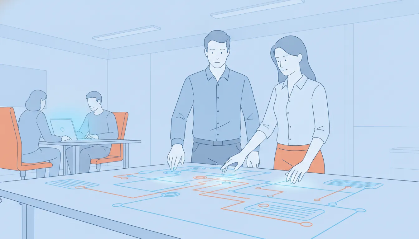 Financial advisory team mapping CRM workflows and client service needs