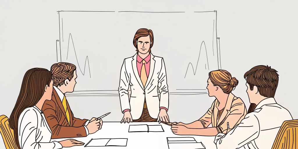Business consultants leading a strategic recovery meeting around a conference table
