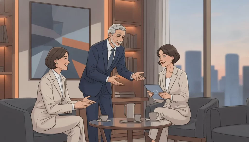 Wealth management advisors meeting with a client
