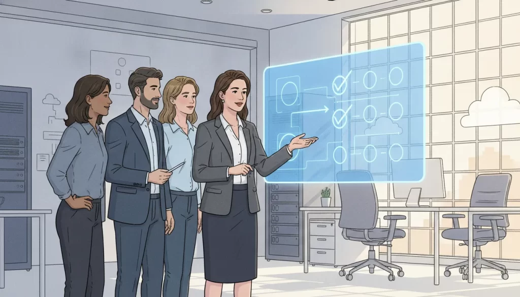 Salesforce consultant guiding a client team through the knowledge transfer after go-live handoff